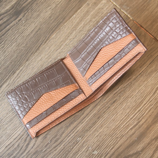 Ví da bò mil hàn quốc phối cá sấu handmade khâu tay Lano VDNTK041 mặt trong