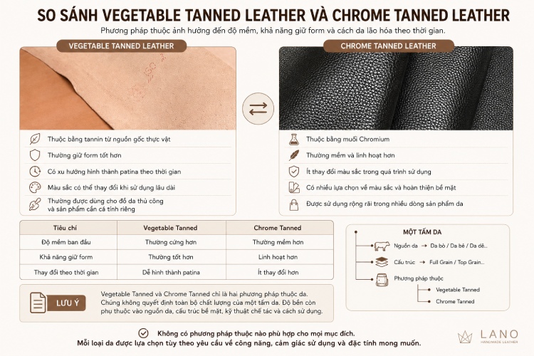 Vegetable Tanned và Chrome Tanned Leather